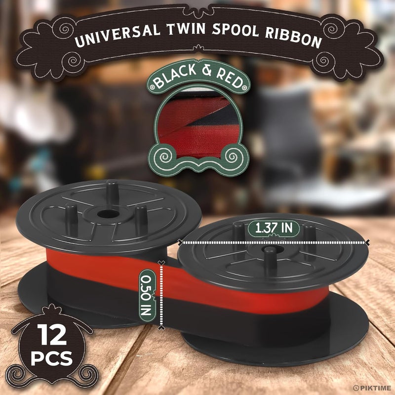 PIKTIME 12-Pack Canon Calculator Ribbon Red/Black – 18ft x 0.5in Sharp EL-1197PIII Ribbon – Compatible Ink for MP21DX MP1DX MP25DV MP27D and Other Models, Easy Installation, Long-Lasting Two-Color Printing - Image 2